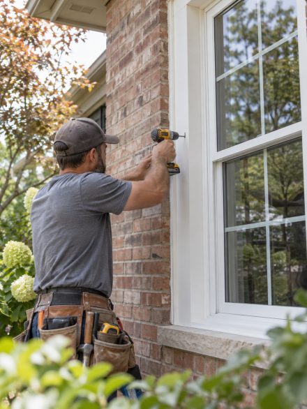 Window Installation in Elmore County - ID as a crew secures a new living room window, Window Installation in Star - ID in progress as a crew aligns a new bedroom window